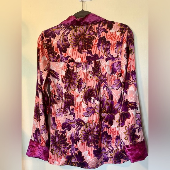 Anthropologie Luxe Pink Purple Floral Button Up Top- Size XS - Picture 6 of 8